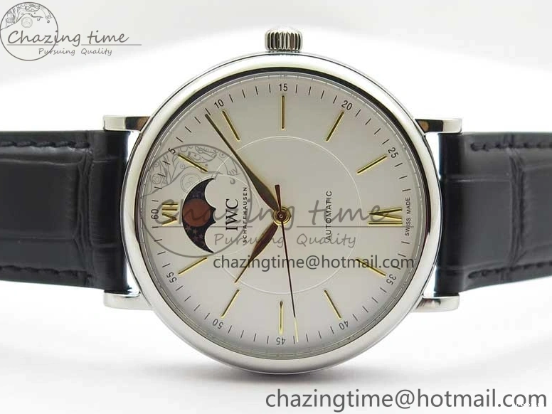 MIROTIME 0308 Vibrant Portofino IW459402 SS MKS 1:1 Best Edition White Dial on Black Leather Strap Miyota 7086